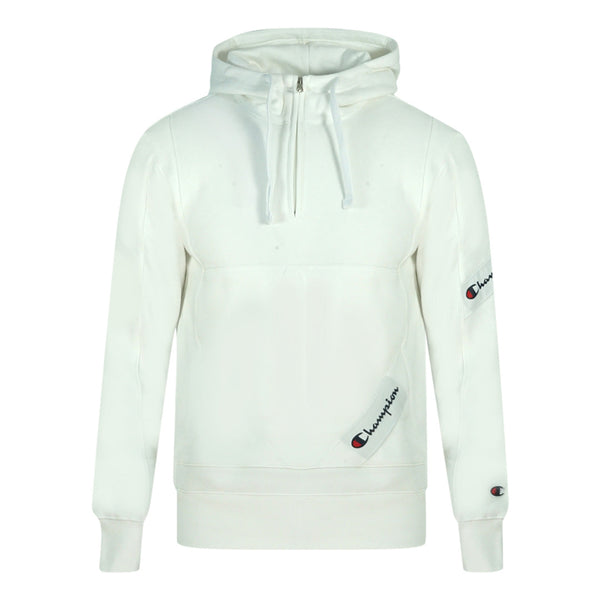 Champion Half Zip Asymmetric Pocket Logo White Hoodie 216551 WW001